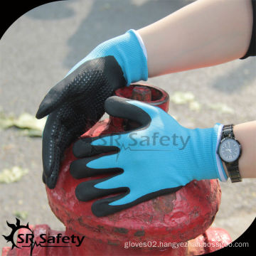 SRSAFETY blue foam colored nitrile gloves with nitrile dots